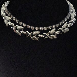 Vintage Rhinestone Choker & Coro Silver Leaf Necklace combined